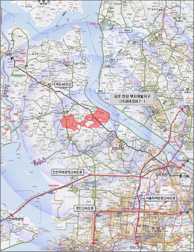 김포한강 택지개발지구 위치도입니다.